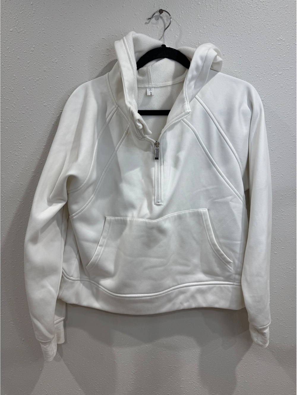Women’s XL White Cream Fleece Half Zip Hoodie Pullover Thumbhole Sweatshirt
